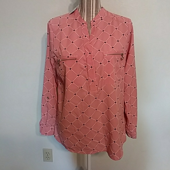 Notations Tops - Notation Pink Diamond Long Sleeve Blouse